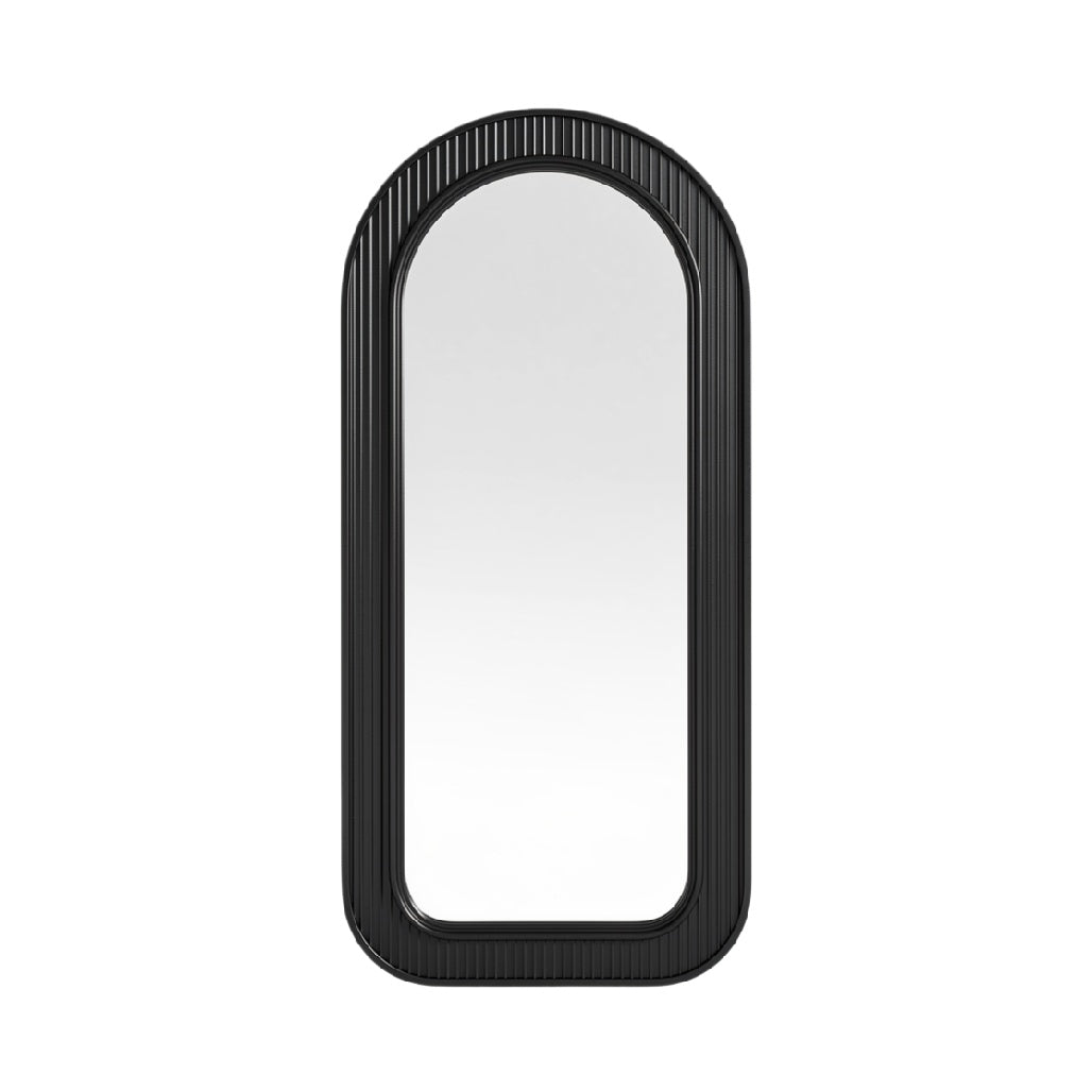 Modern Arched Floor Mirror with Textured Black Frame